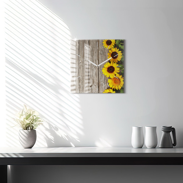 Orologio quadrato Girasoli su tavole