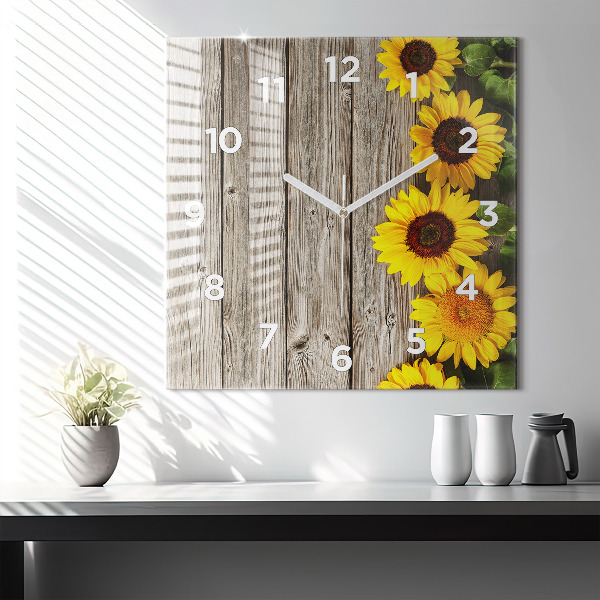 Orologio quadrato Girasoli su tavole