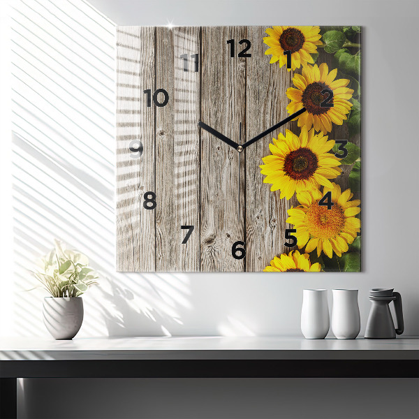 Orologio quadrato Girasoli su tavole