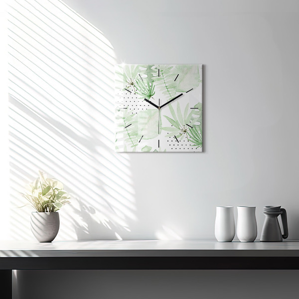 Orologio quadrato Foglie verdi
