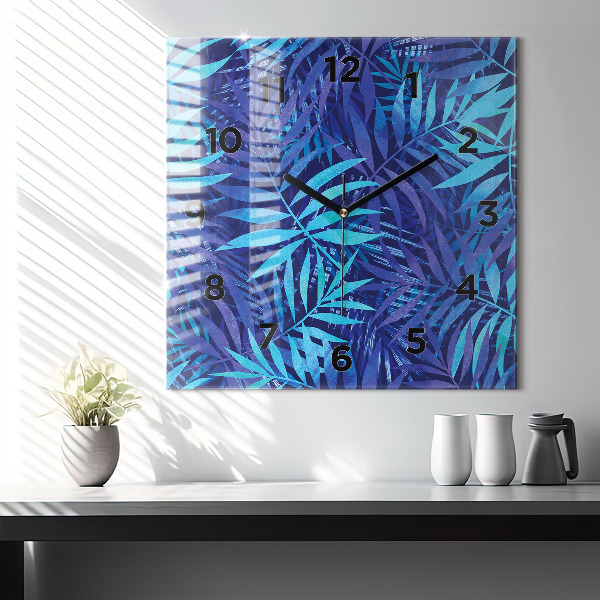 Orologio quadrato in vetro Foglie blu