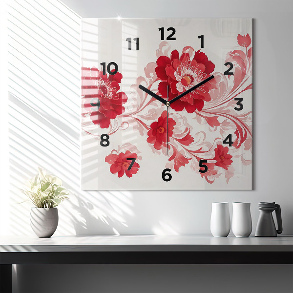 Orologio quadrato Fiori rossi