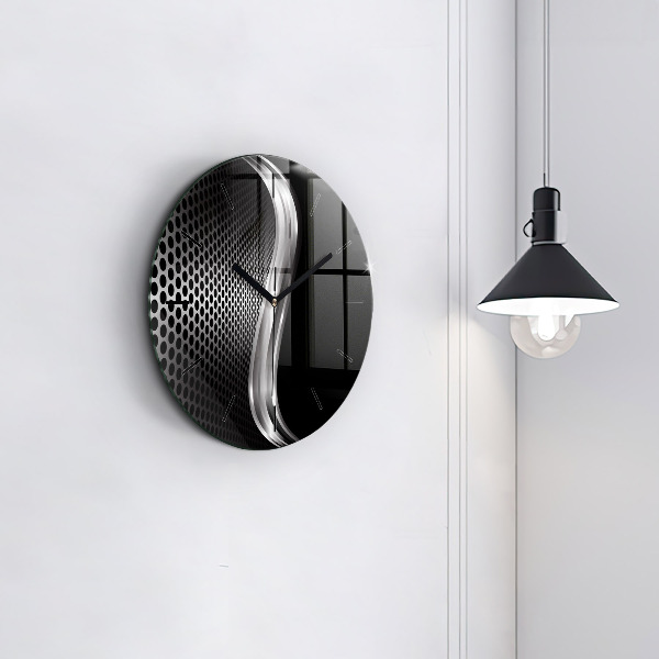 Orologio rotondo in vetro Astrazione del metallo nero