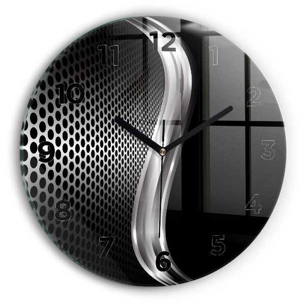 Orologio rotondo in vetro Astrazione del metallo nero