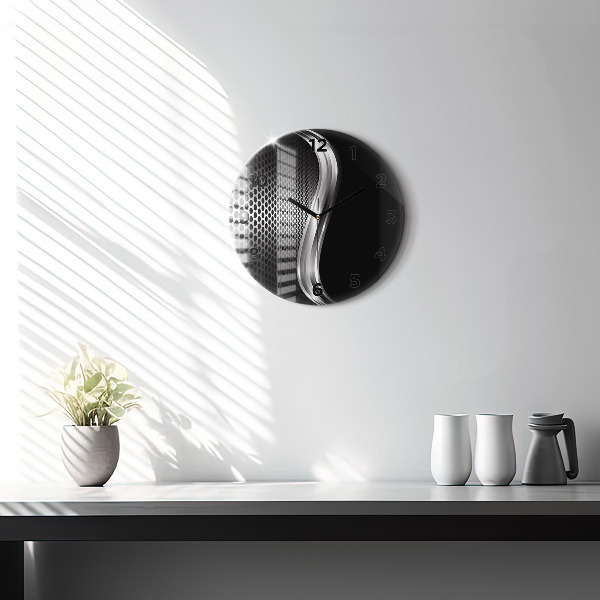 Orologio rotondo in vetro Astrazione del metallo nero