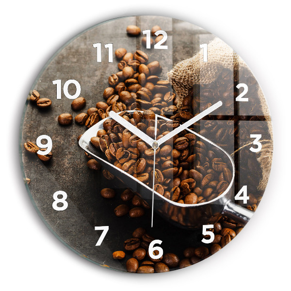 Orologio rotondo in vetro Un sacchetto di chicchi di caffè