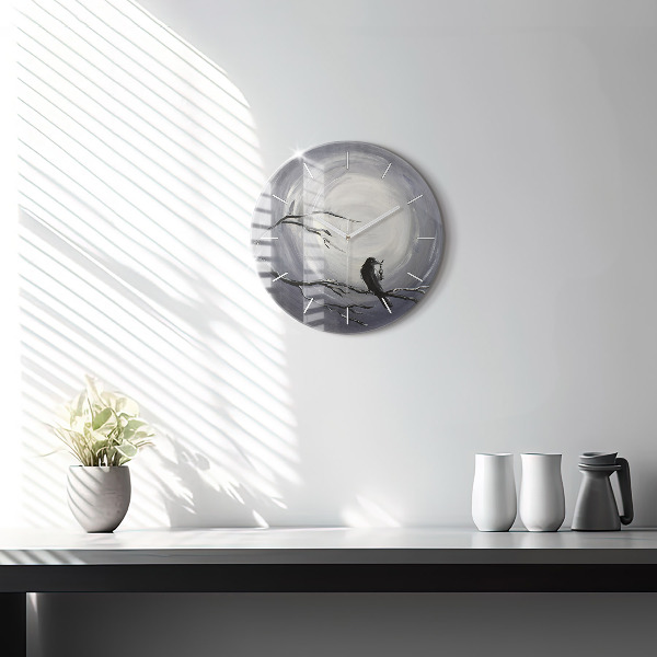 Orologio rotondo in vetro Corvo al chiaro di luna