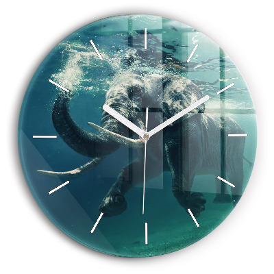 Orologio rotondo in vetro Elefante che nuota nell'oceano