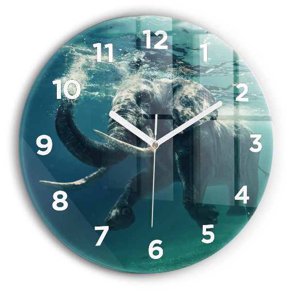 Orologio rotondo in vetro Elefante che nuota nell'oceano