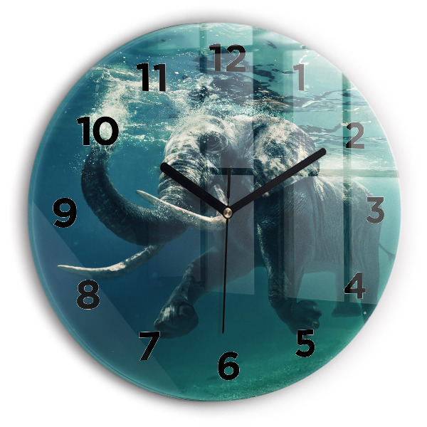 Orologio rotondo in vetro Elefante che nuota nell'oceano