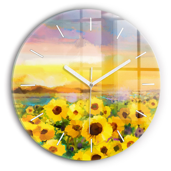 Orologio rotondo in vetro Campo di girasoli