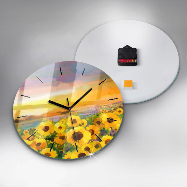 Orologio rotondo in vetro Campo di girasoli