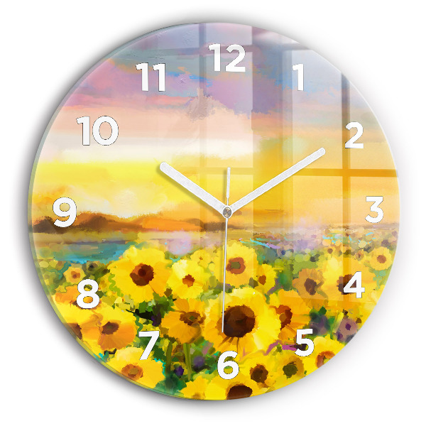 Orologio rotondo in vetro Campo di girasoli