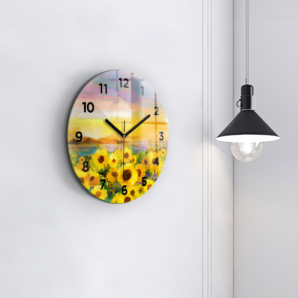 Orologio rotondo in vetro Campo di girasoli