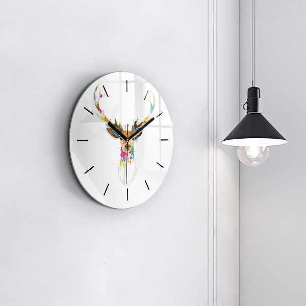 Orologio rotondo Testa di cervo colorata