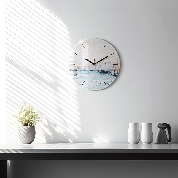 Orologio rotondo Dipinto ad olio yacht mare