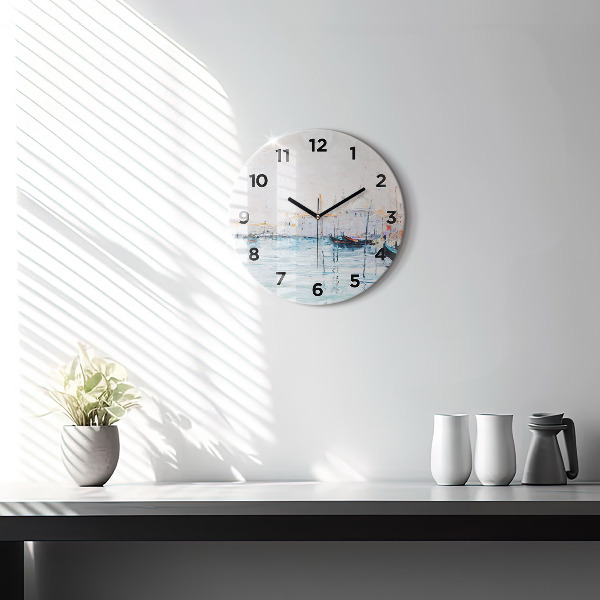 Orologio rotondo Dipinto ad olio yacht mare