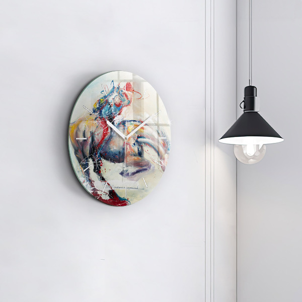 Orologio rotondo in vetro Illustrazione di cavalli al galoppo