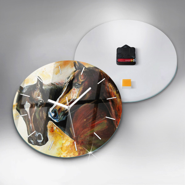 Orologio rotondo in vetro Due cavalli dipinti