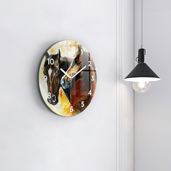 Orologio rotondo in vetro Due cavalli dipinti
