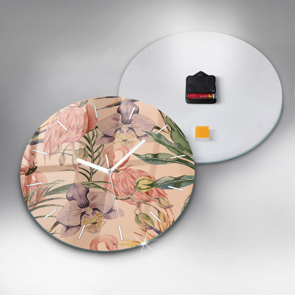 Orologio rotondo in vetro Foglie di palma tropicali