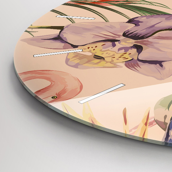 Orologio rotondo in vetro Foglie di palma tropicali