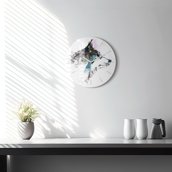Orologio rotondo Profilo del lupo dipinto