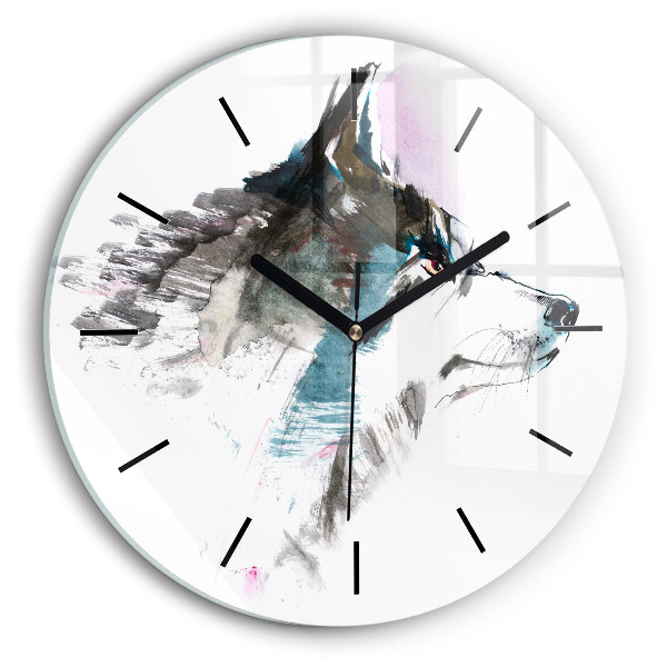 Orologio rotondo Profilo del lupo dipinto