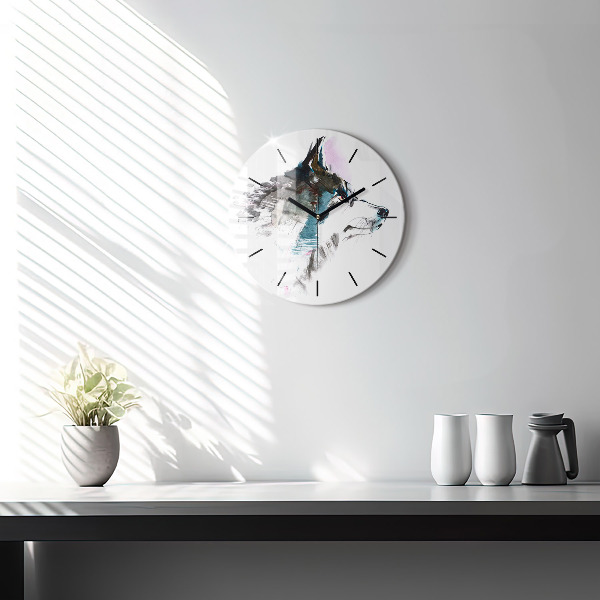 Orologio rotondo Profilo del lupo dipinto
