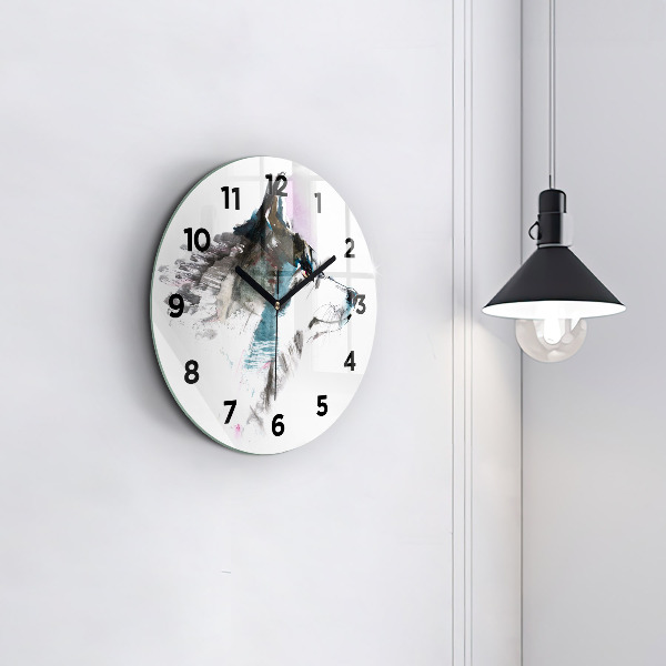 Orologio rotondo Profilo del lupo dipinto