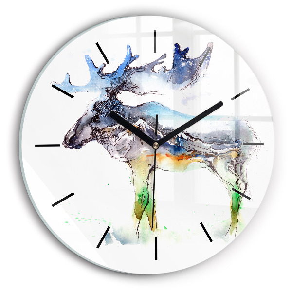 Orologio rotondo Paesaggio di alci e montagne
