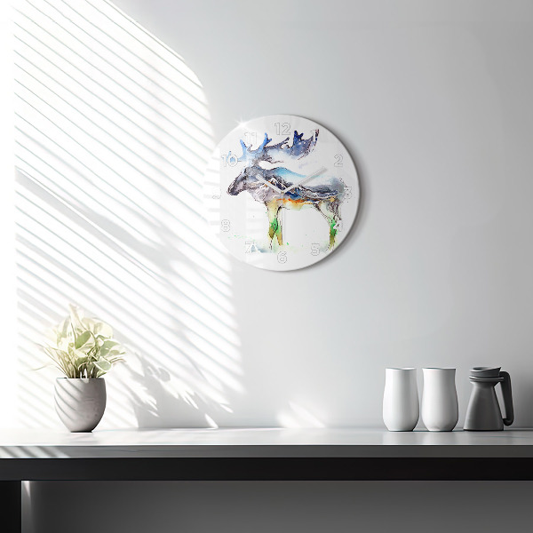 Orologio rotondo Paesaggio di alci e montagne