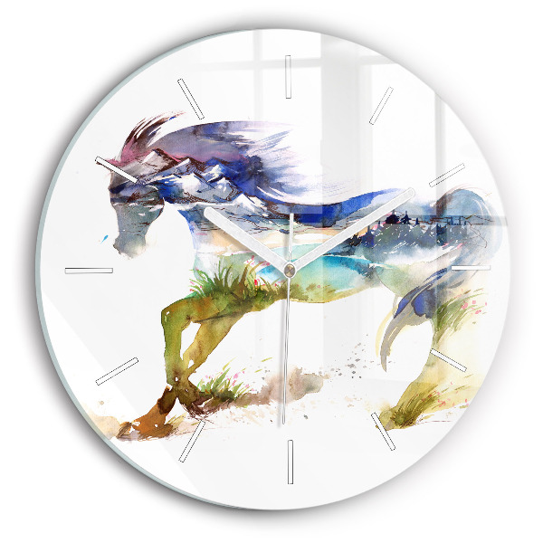 Orologio rotondo Montagne dipinte e cavallo