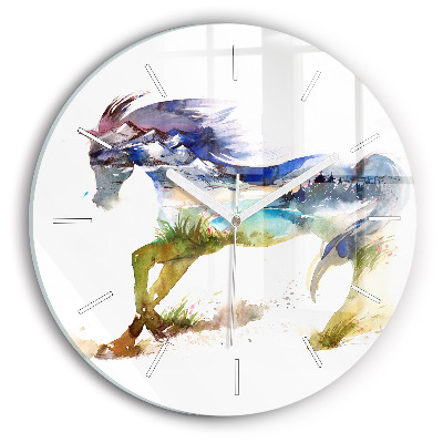 Orologio rotondo Montagne dipinte e cavallo