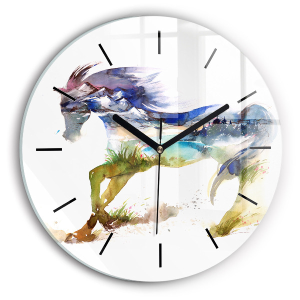 Orologio rotondo Montagne dipinte e cavallo
