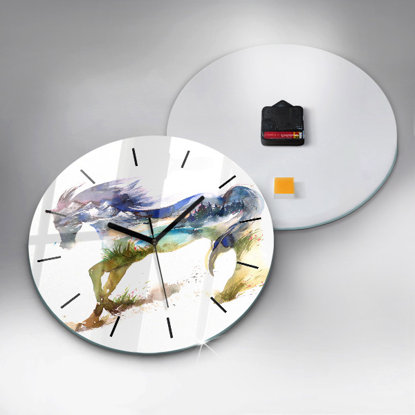 Orologio rotondo Montagne dipinte e cavallo