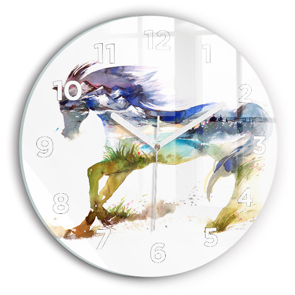 Orologio rotondo Montagne dipinte e cavallo