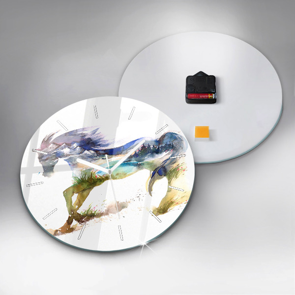 Orologio rotondo Montagne dipinte e cavallo