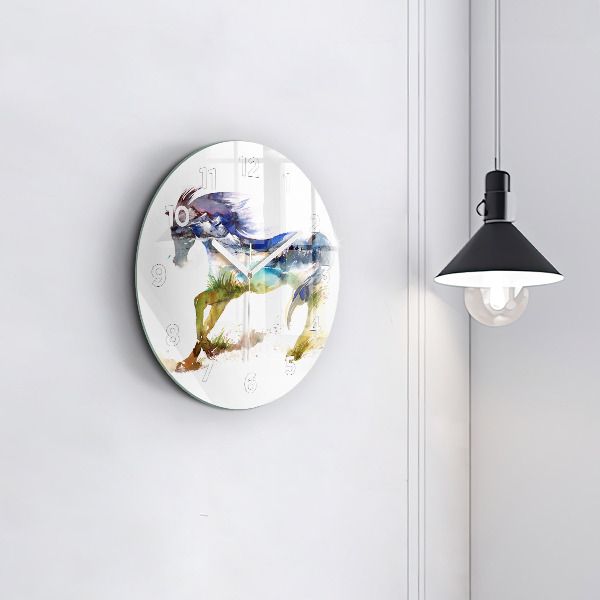Orologio rotondo Montagne dipinte e cavallo