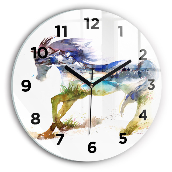 Orologio rotondo Montagne dipinte e cavallo