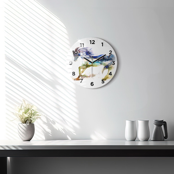 Orologio rotondo Montagne dipinte e cavallo