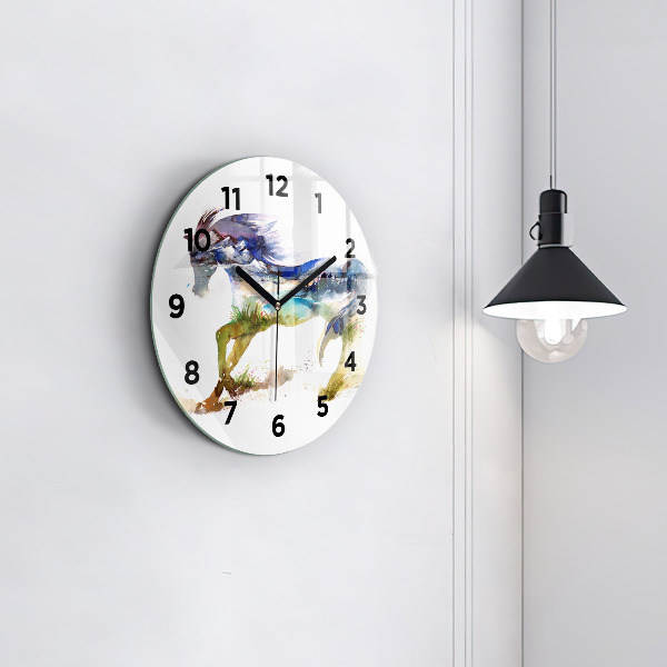 Orologio rotondo Montagne dipinte e cavallo