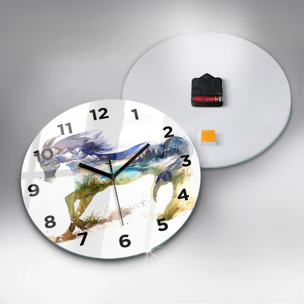 Orologio rotondo Montagne dipinte e cavallo