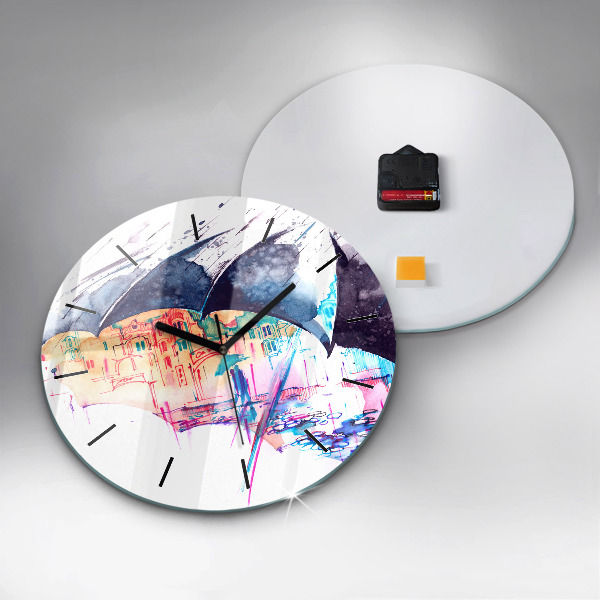 Orologio rotondo Ombrello antipioggia e città
