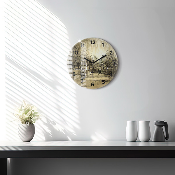 Orologio rotondo Parco e alberi in seppia