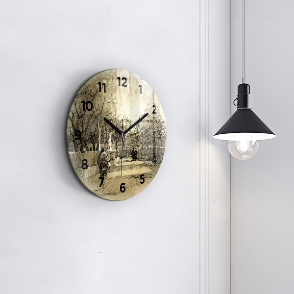 Orologio rotondo Parco e alberi in seppia