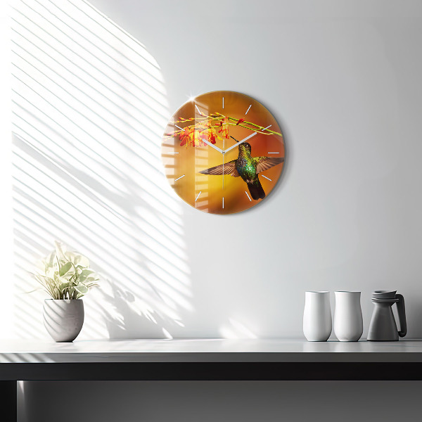 Orologio rotondo in vetro Uccello colibrì