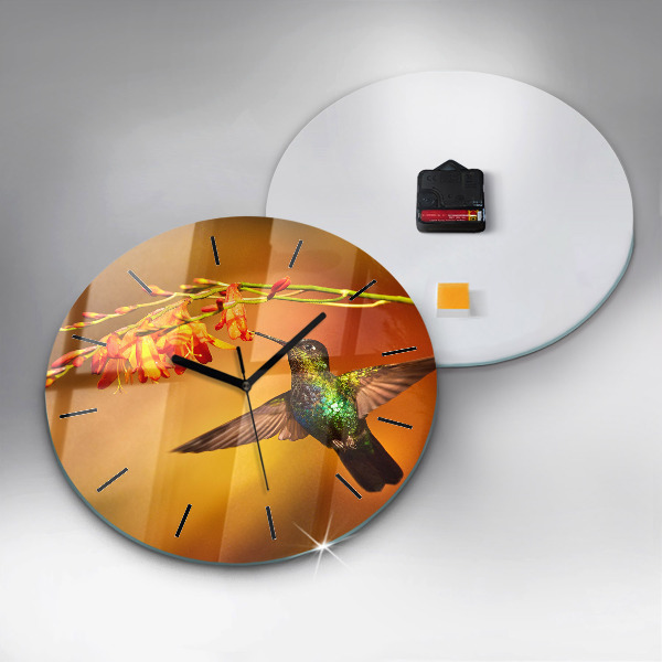 Orologio rotondo in vetro Uccello colibrì