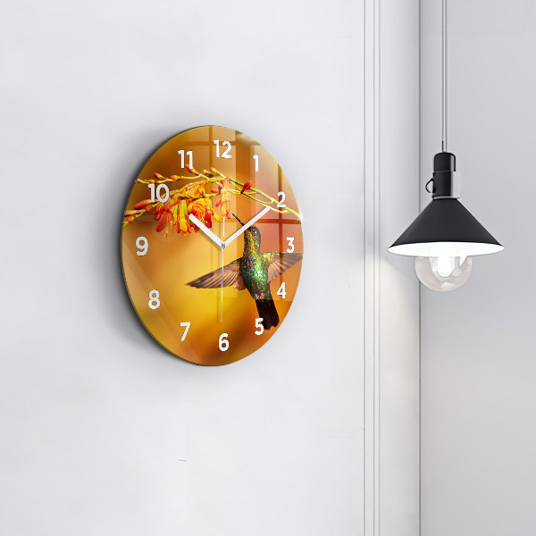 Orologio rotondo in vetro Uccello colibrì