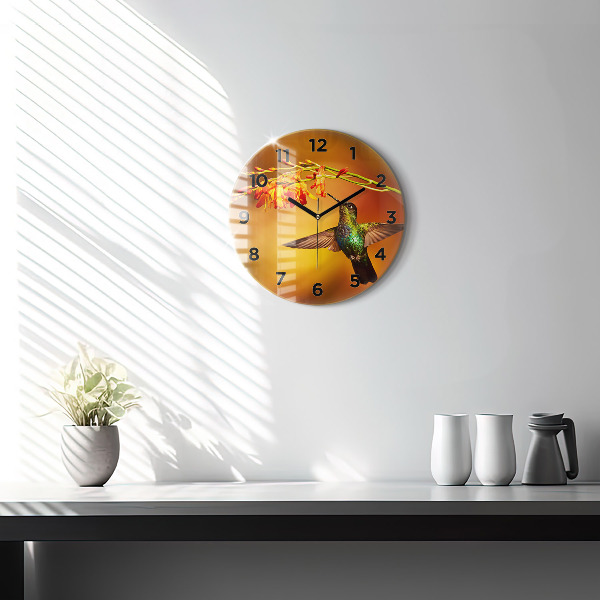 Orologio rotondo in vetro Uccello colibrì
